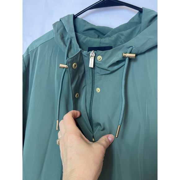 Susan Graver Women’s 2X Green Long Sleeve Button Front Anorak Long Coat Jacket - Picture 7 of 9